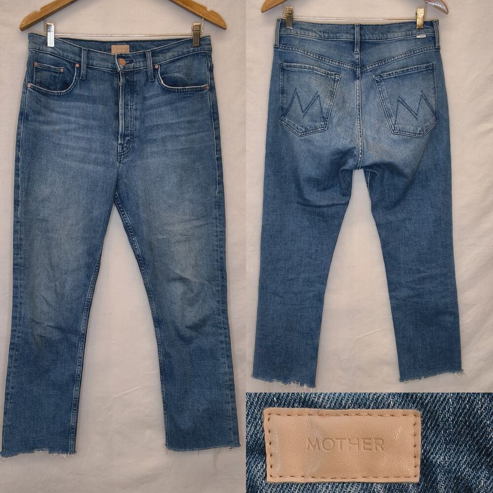 Mother Jeans Women's 30 Button Fly Distressed Blue Tom Cat Ankle #W5738